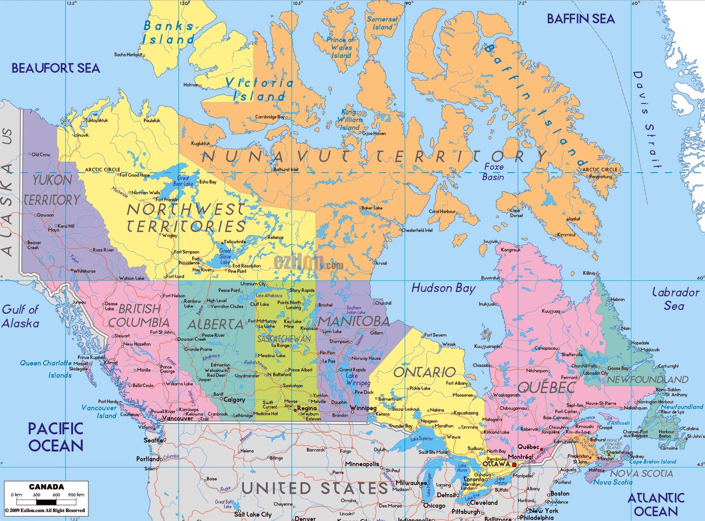 kaart usa en canada Canada kaart met plaatsnamen   Gedetailleerde kaart van Canada met 