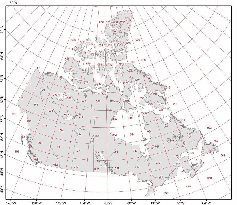 kaart van Canada breedtegraad