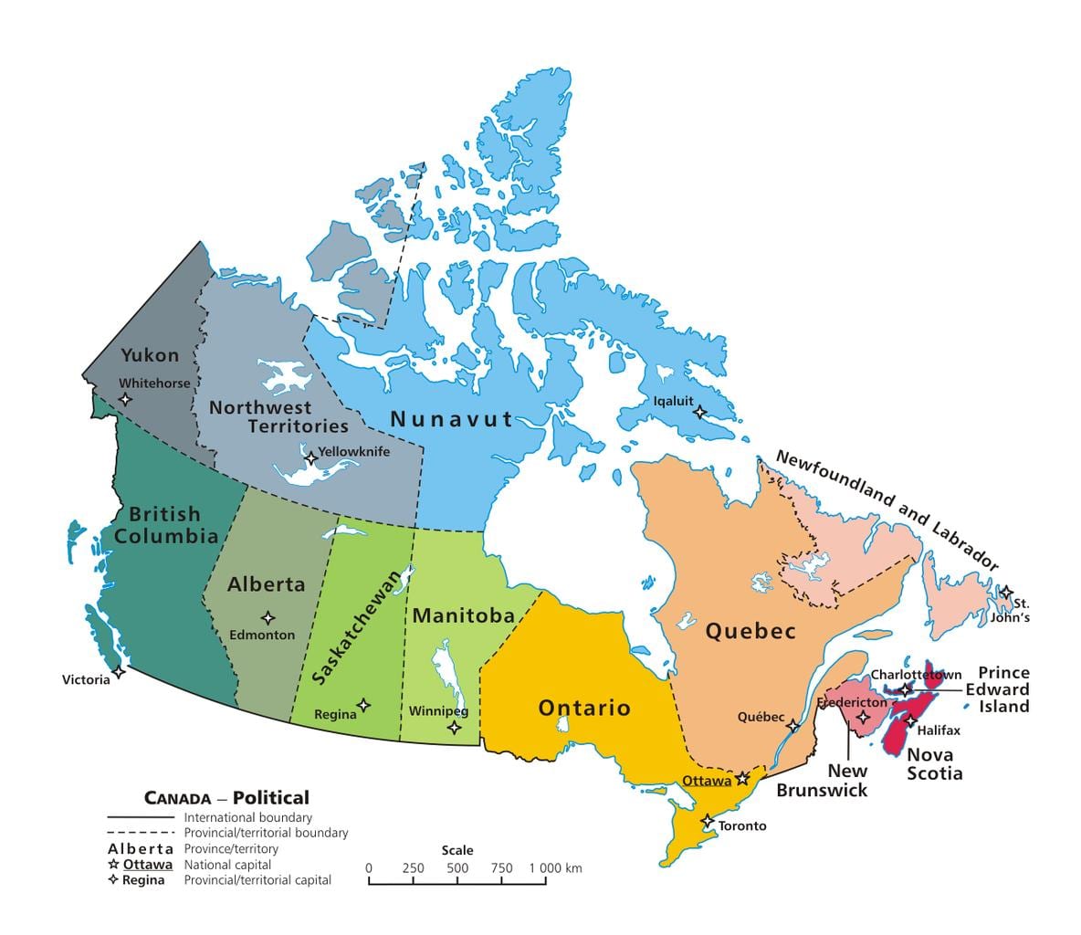 kaart van Canada tonen provincies en gebieden