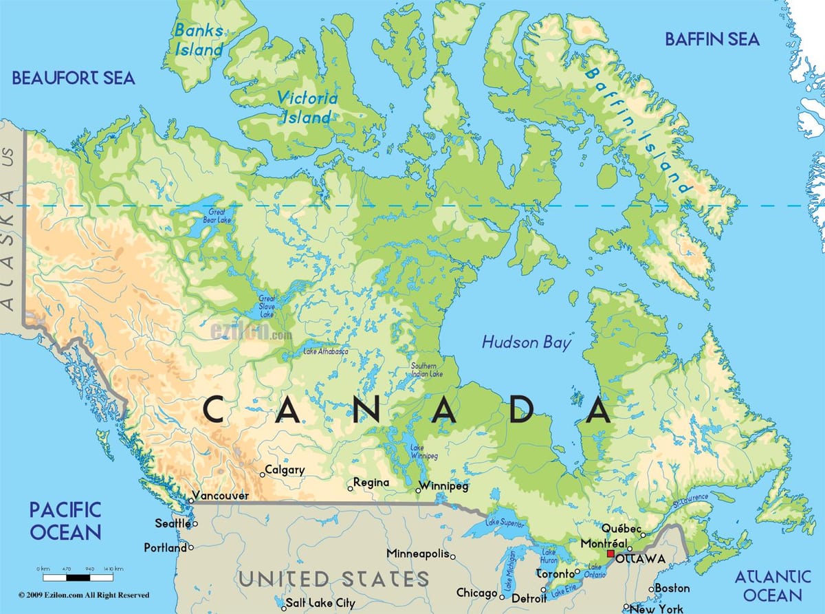 Canada op een kaart