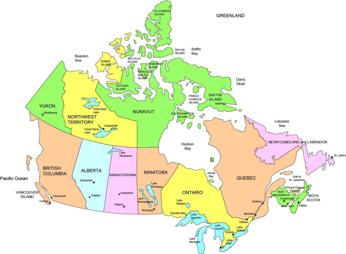 kaart van Canada tonen staten