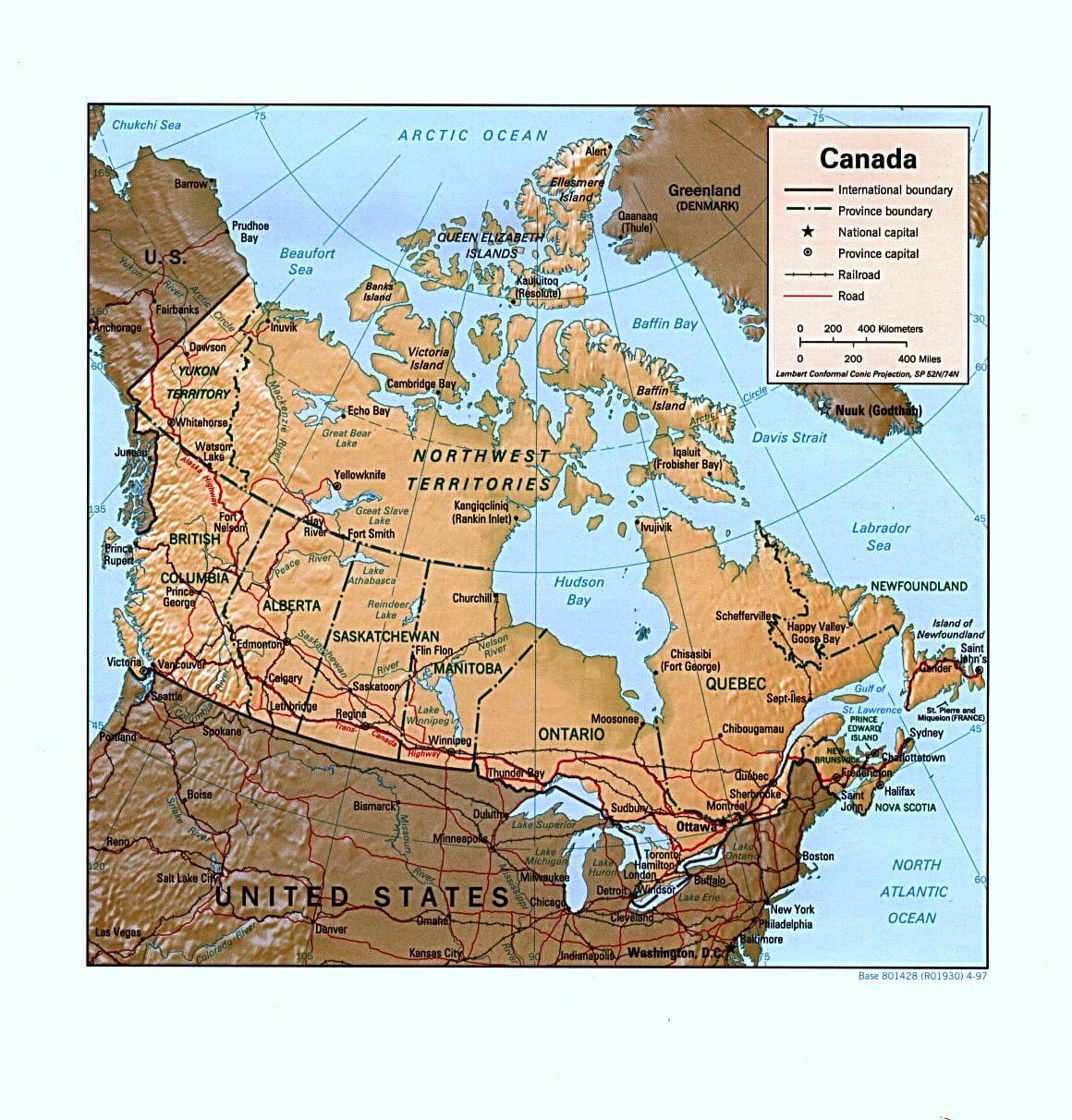 kaart van Canada reliëf