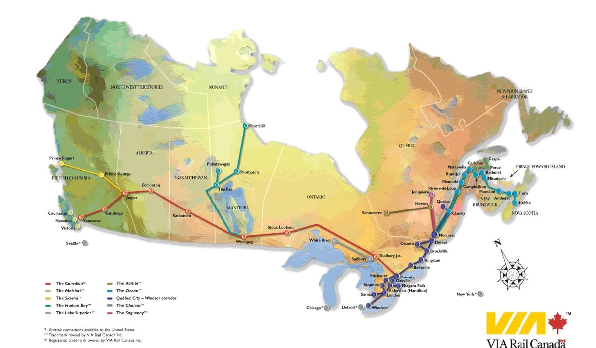 Canada rail netwerk kaart