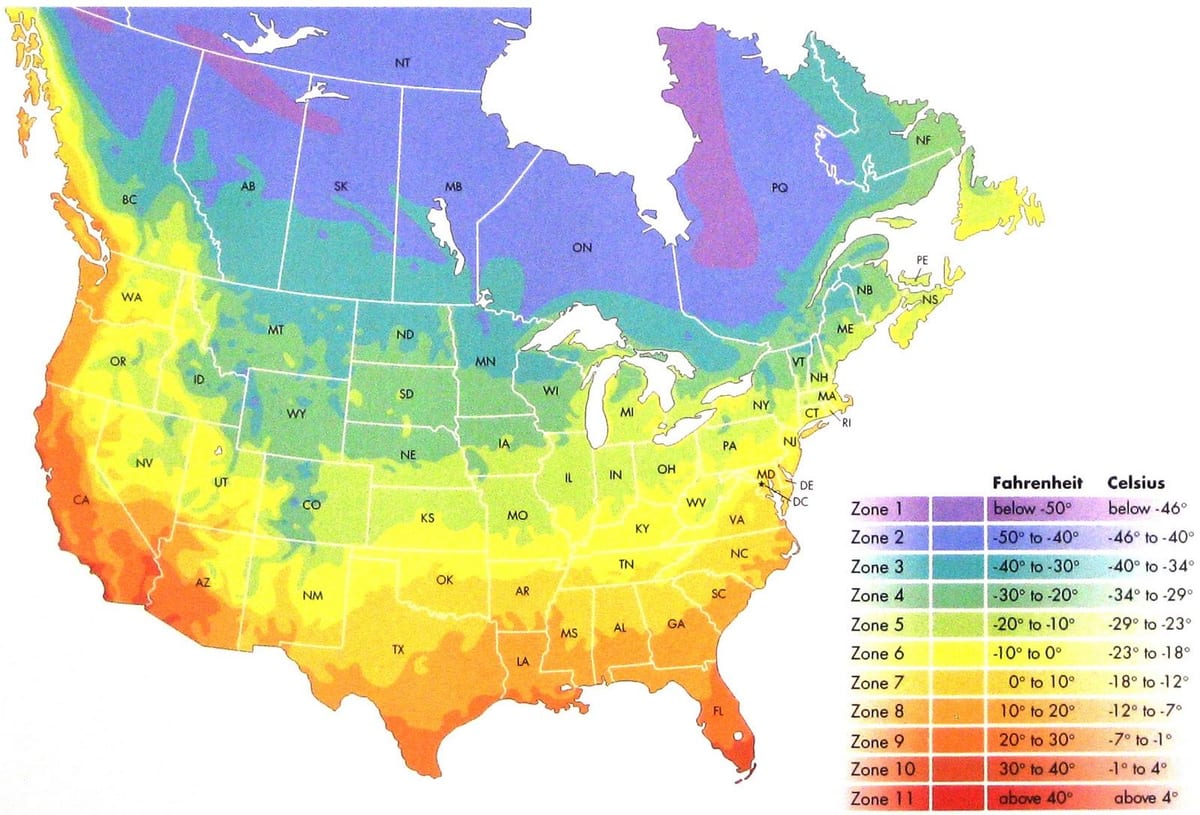 Canada temperatuur zone kaart