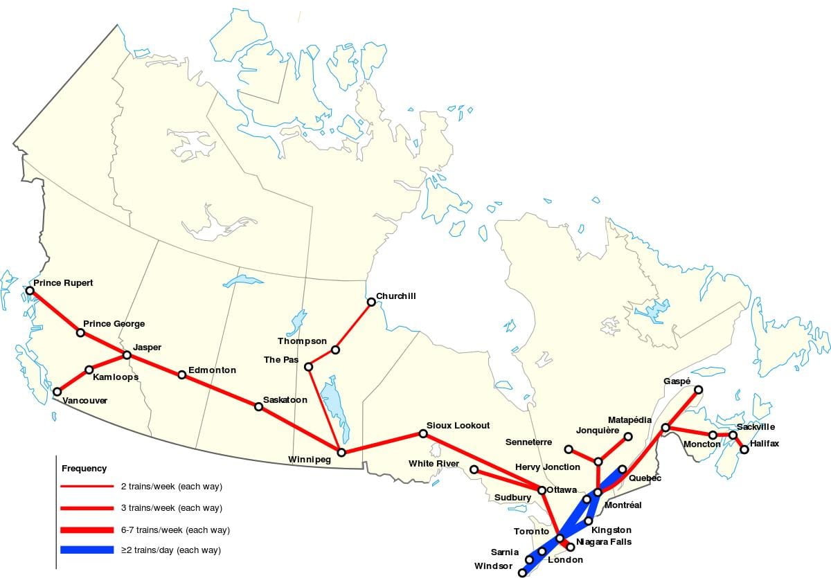 kaart van Canada trein routes