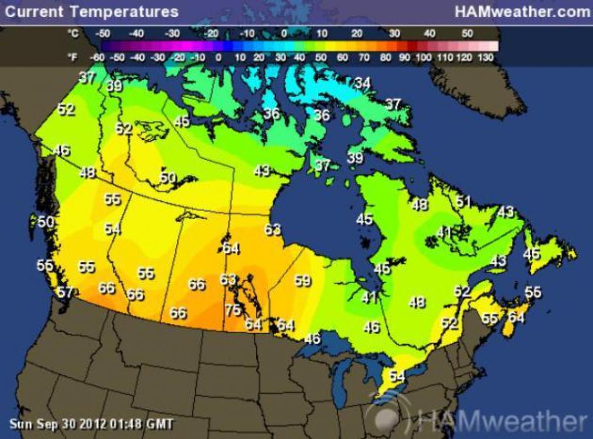 Canada weerkaart temperatuur Omgeving Canada weerkaart (NoordAmerika