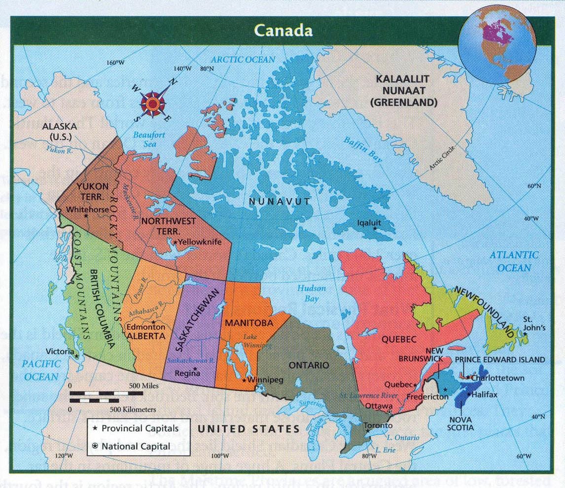 kaart van Canada en de grote steden