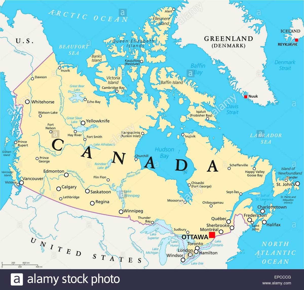 kaart van Canada en de hoofdsteden