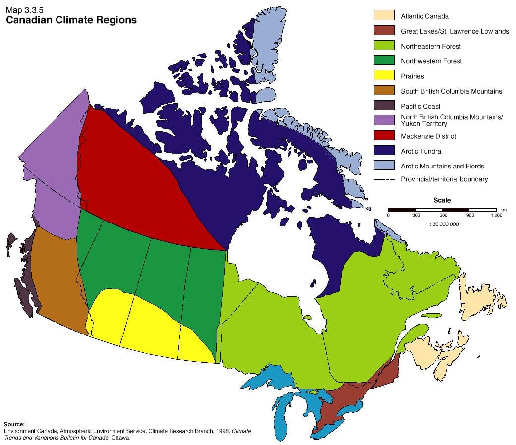 klimaat regio ' s van Canada kaart