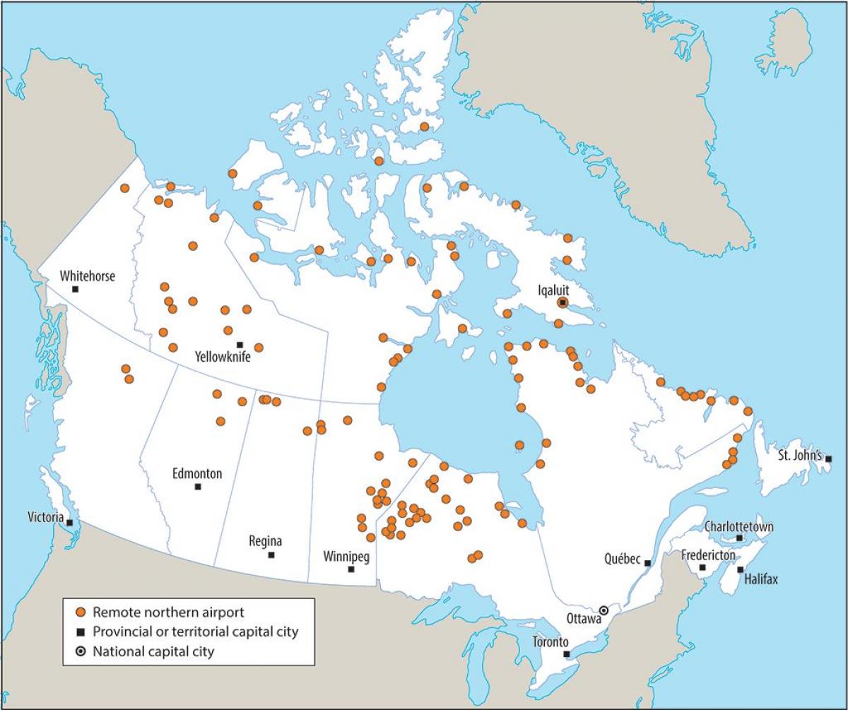 luchthavens canada kaart Luchthavens in Canada kaart   Kaart van Canada luchthavens (Noord 