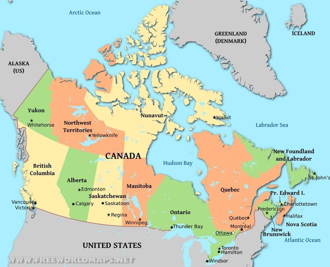 een politieke kaart van Canada