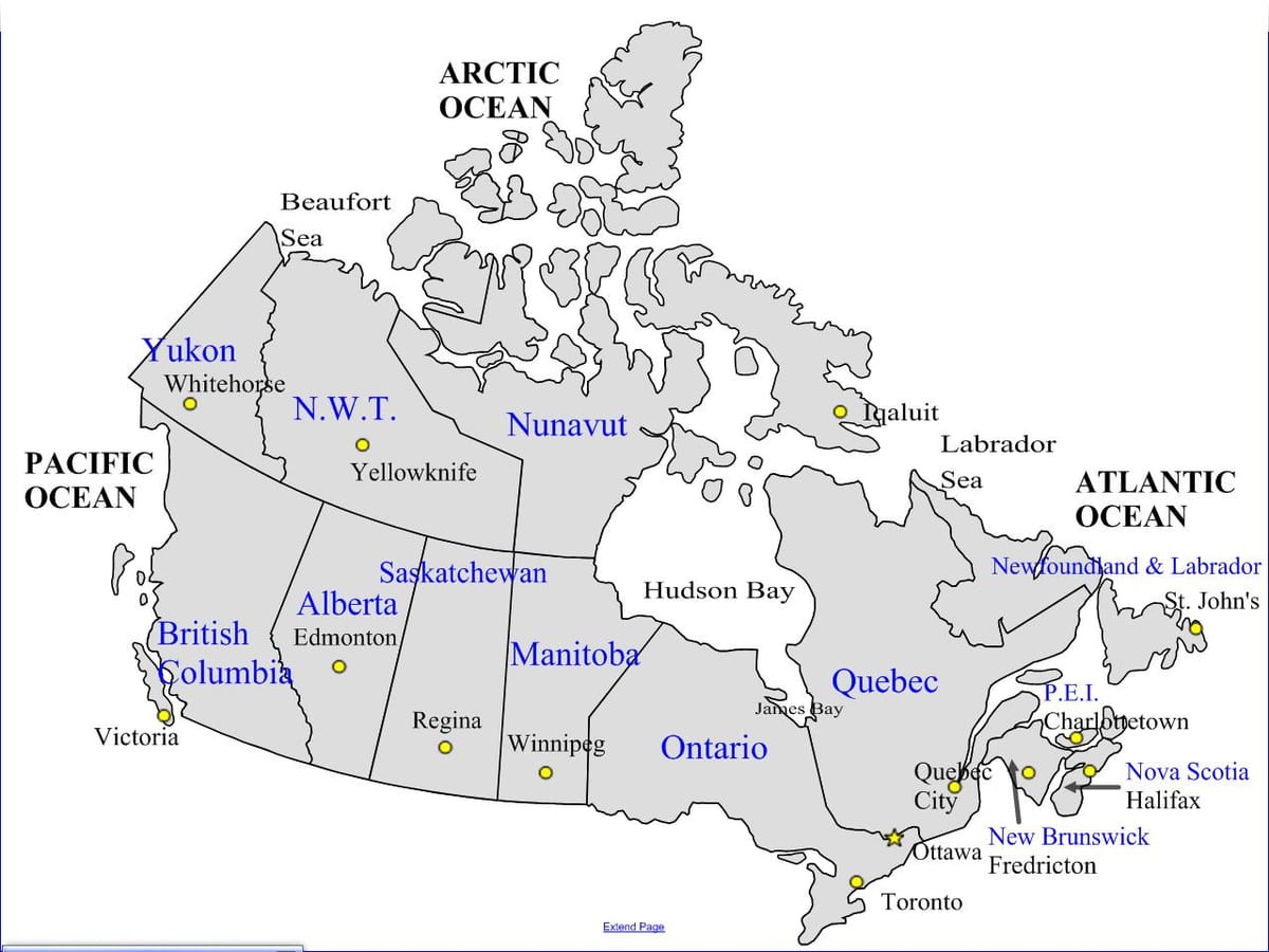 wegenkaart van Canada en de provincies