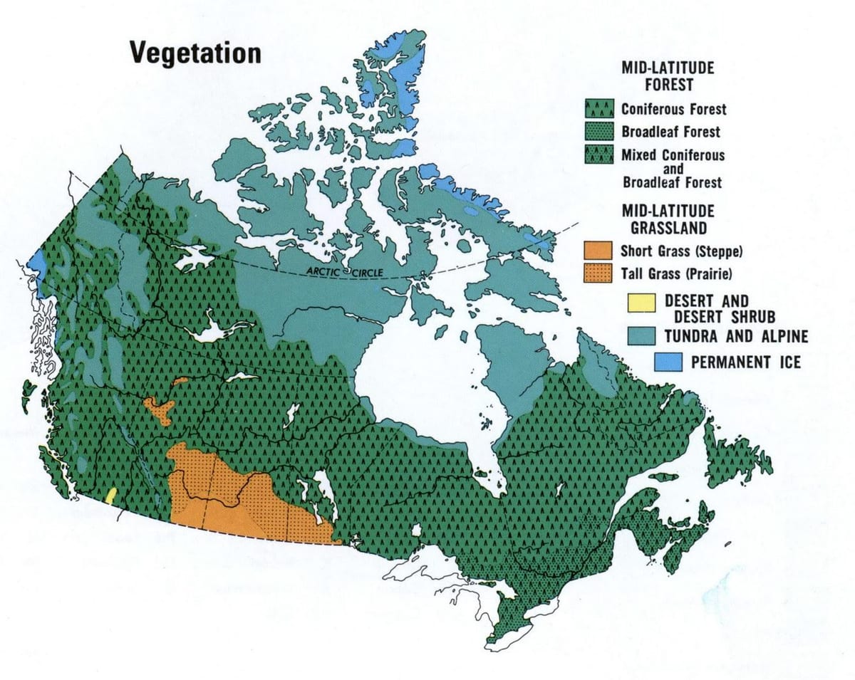 kaart van Canada vegetatie
