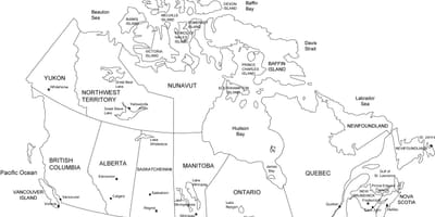 Canada kaart met staten en hoofdsteden