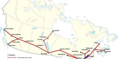 Kaart van Canada trein routes
