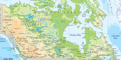 Een fysieke kaart van Canada