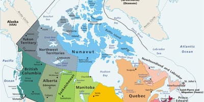 Gekleurde kaart van Canada met provincies