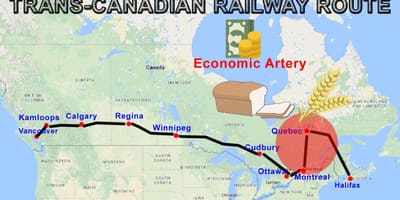 Trans Canada rail route kaart